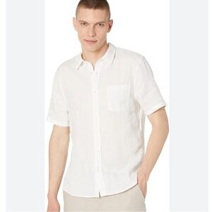 Porter & Ash White linen Short Sleeve Button Down Shirt Medium
